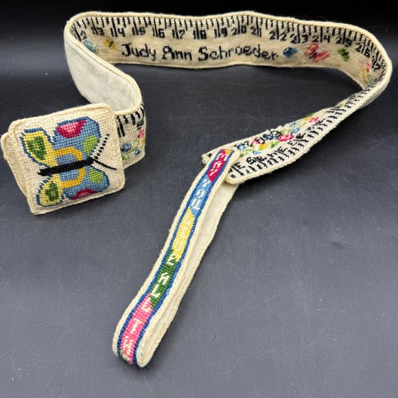 Handmade Accessories - Vtg Handmade Needlepoint Butterfly Ruler Belt Decoration Floral Sew Cottage